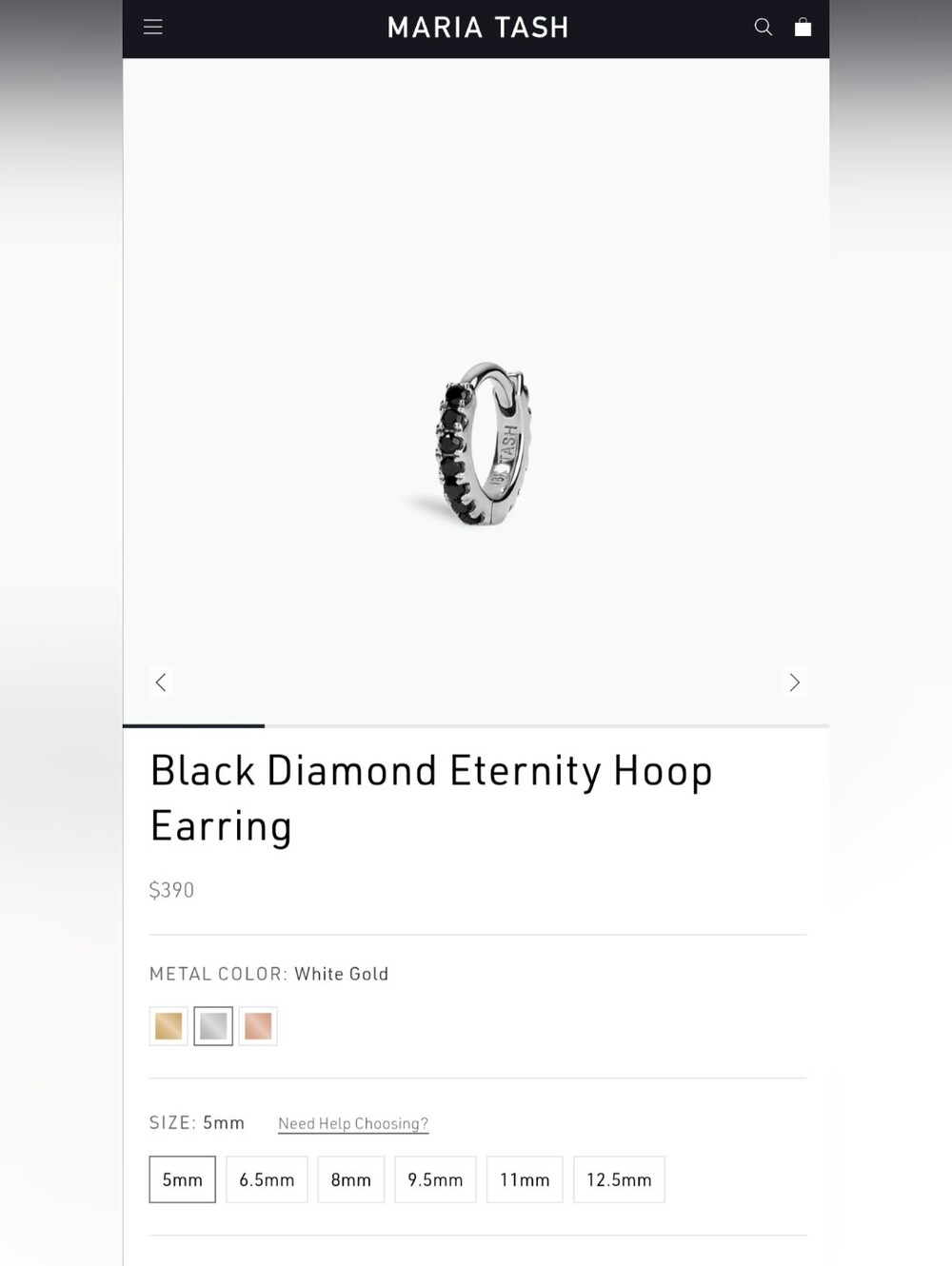 Maria Tash Black Diamond Eternity Hoop Earring 5mm